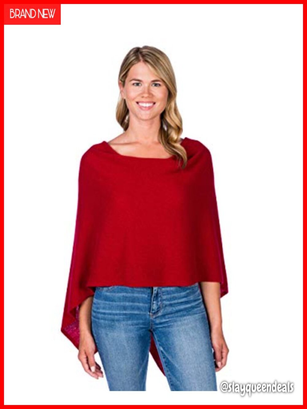 100% Cashmere Poncho Wrap One Size Knit Cape Topper